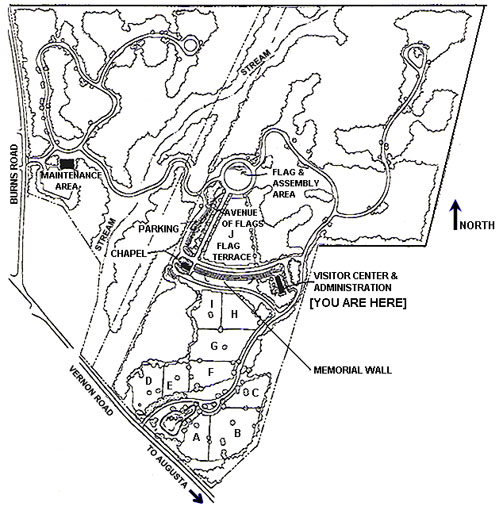 Map Layout of MAINE VETERANS' MEMORIAL CEMETERY - MT VERNON RD Section B Row 32 Site 10