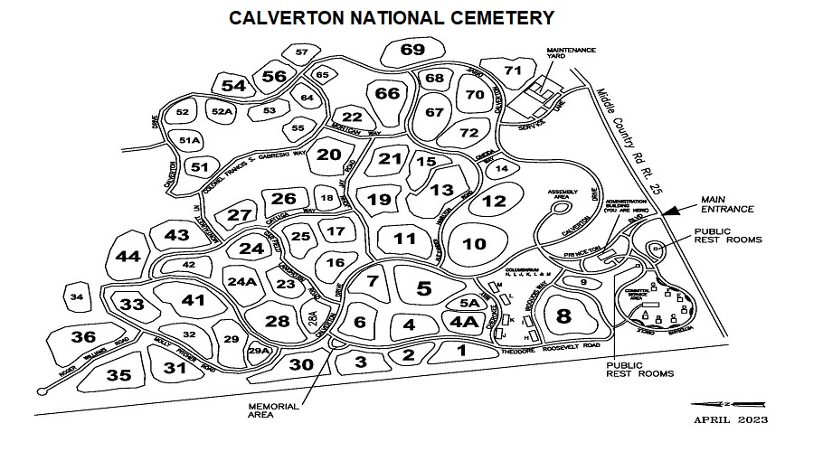 Map Layout of CALVERTON NATIONAL CEMETERY Section 52  Site 3592