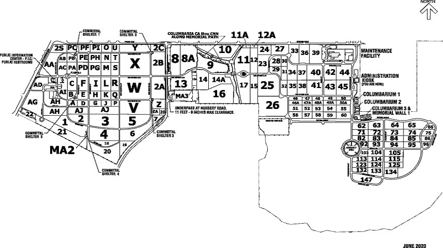 Map Layout of FT. SAM HOUSTON NATIONAL CEMETERY Section 2B  Site 2910