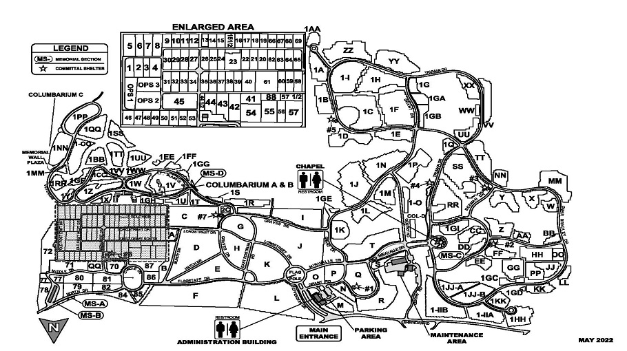 Jefferson Barracks National Cemetery map. The main entrance to the Jefferson Barracks National Cemetery is on Sheridan Road. Enter Jefferson Boulevard and the administration building is on the right.