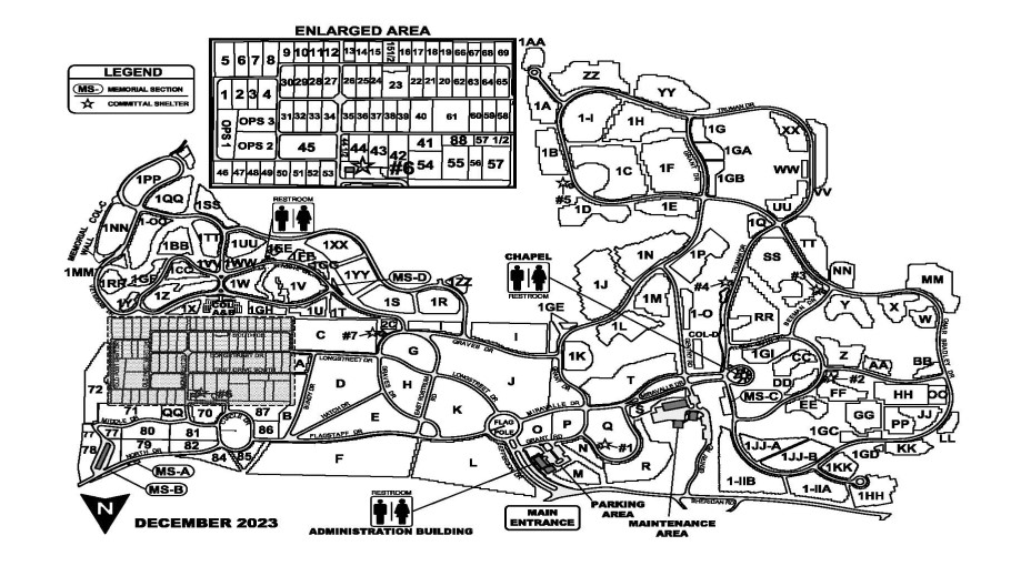 Jefferson Barracks National Cemetery map. The main entrance to the Jefferson Barracks National Cemetery is on Sheridan Road. Enter Jefferson Boulevard and the administration building is on the right.