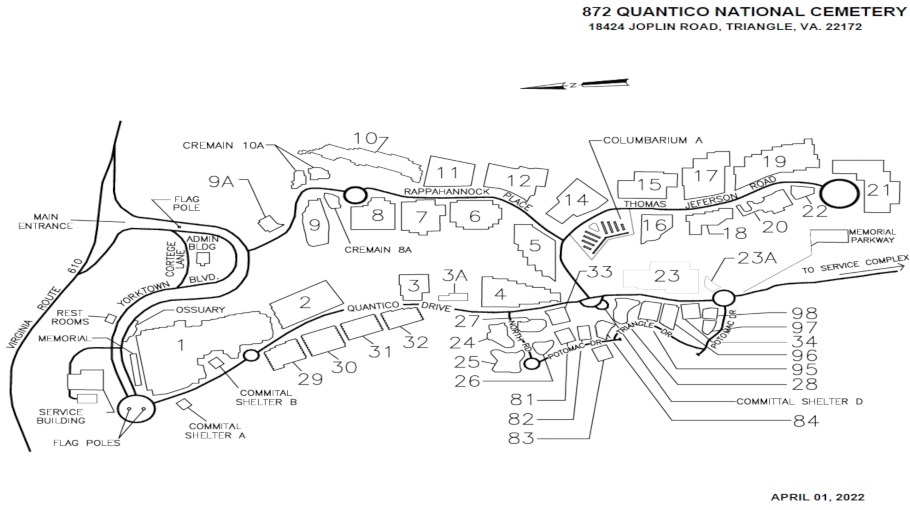 Map Layout of NATIONAL MEMORIAL CEMETERY AT QUANTICO Section 9A  Site 124