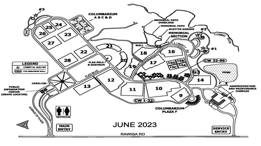 Ohio Western Reserve National Cemetery map. The main entrance to the Ohio Western Reserve National Cemetery is on Rawiga Road. Enter Avenue of Flags and the public information center is on the left.